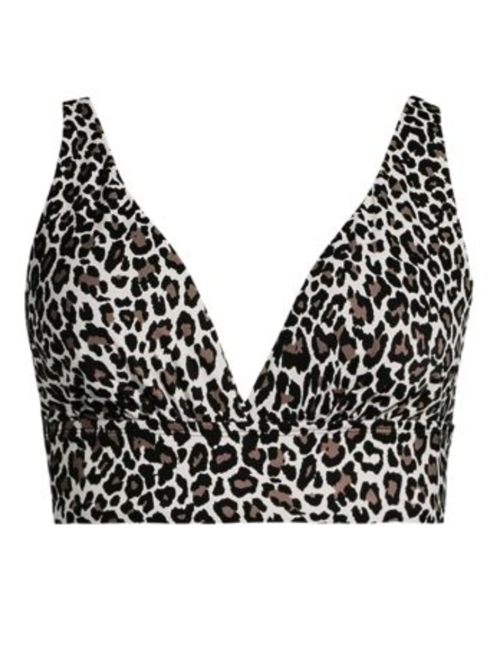 Lands' End Leopard Print V-Neck Bralette Top - Black, White, Brown